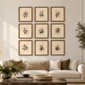 Set of 9 flora framed pices